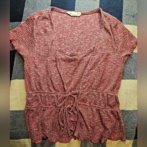 LoveCrazy Juniors Heathered Red Short Sleeve 2 Piece Top Size Small